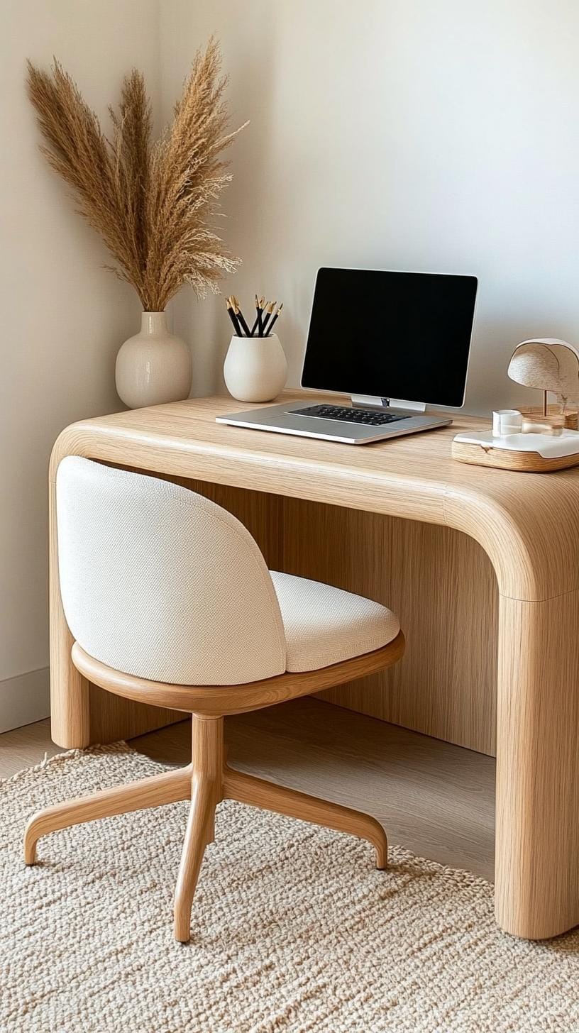 21 clever small office ideas for home and work areas 39 14. Japandi desk setup with soothing earthy tones-1