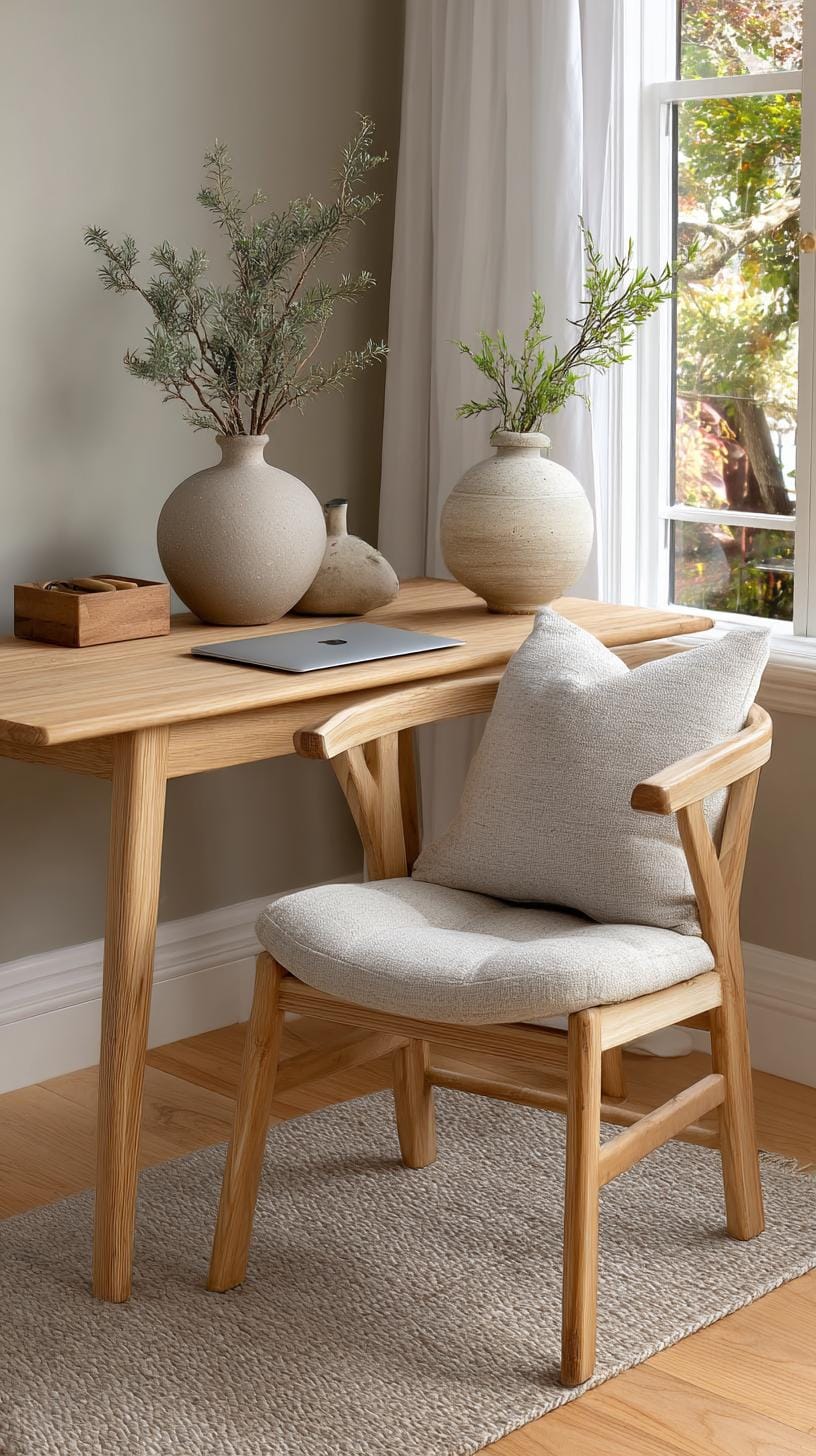 21 clever small office ideas for home and work areas 40 14. Japandi desk setup with soothing earthy tones-2