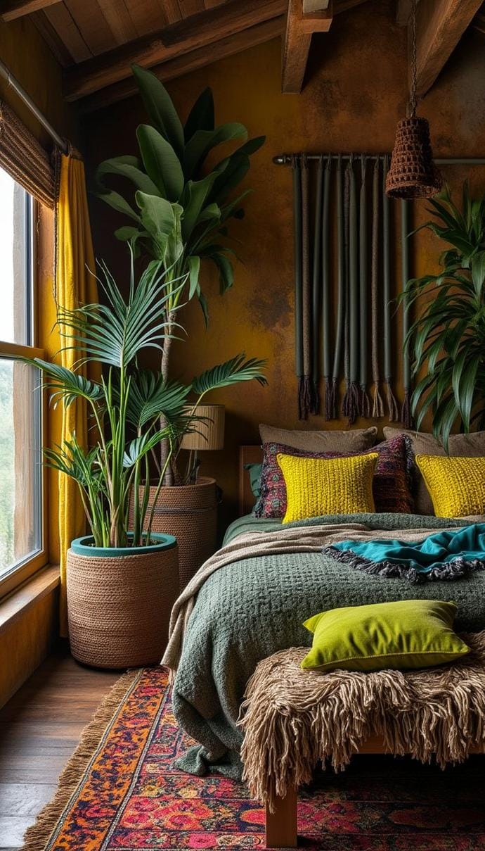 21 colorful boho bedroom ideas for a bizarre hippie mood 27 9. Textures next to each other: Use earthy brown, mixed with neon green over soft