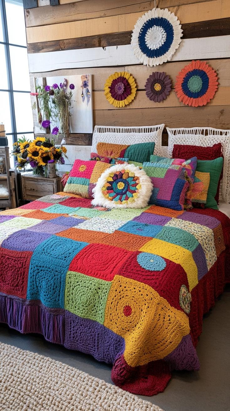21 colorful boho bedroom ideas for a bizarre hippie mood 60 21. Kaleidoscope cabin: Choose rich jewel tones in a rainbow spectrum with overlapping elements and patchwork designs-0