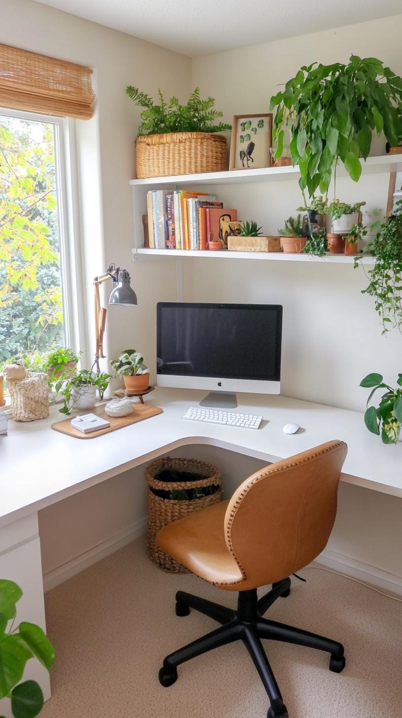 21 clever small office ideas for home and work areas 4 1. L-shaped desk installed in corner nook-1
