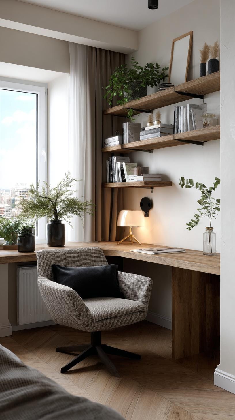 21 clever small office ideas for home and work areas 5 1. L-shaped desk installed in corner nook-2