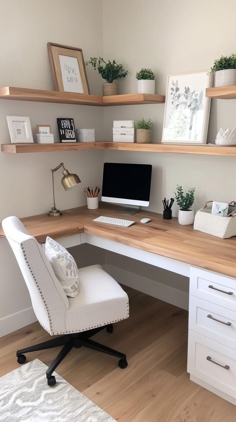 21 clever small office ideas for home and work areas 6 1. L-shaped desk installed in corner nook-3