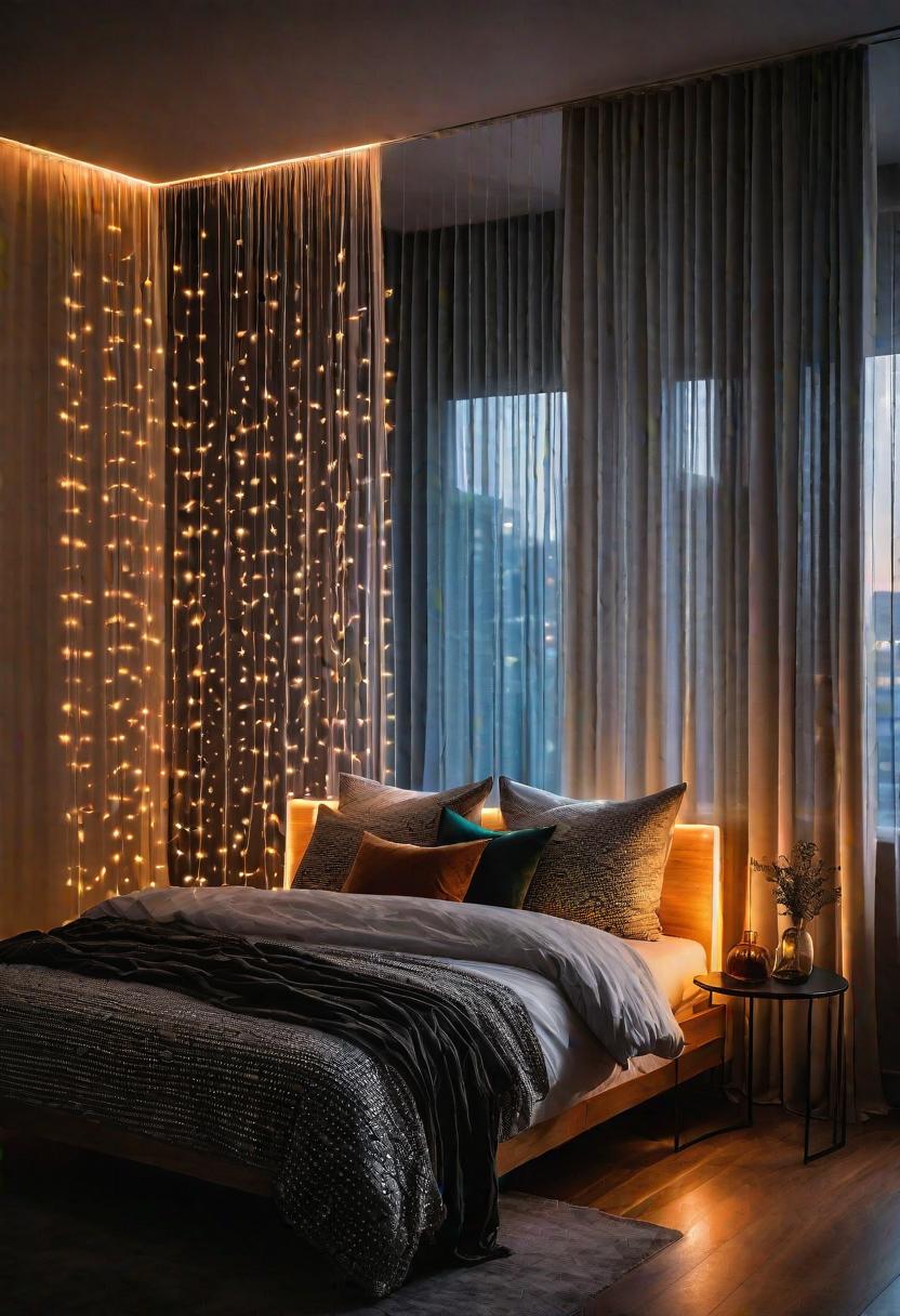 Glow Up Your Bedroom: 33 Chic and Cozy LED Aesthetic Ideas 9 7. LED Light Curtain Room Divider-0