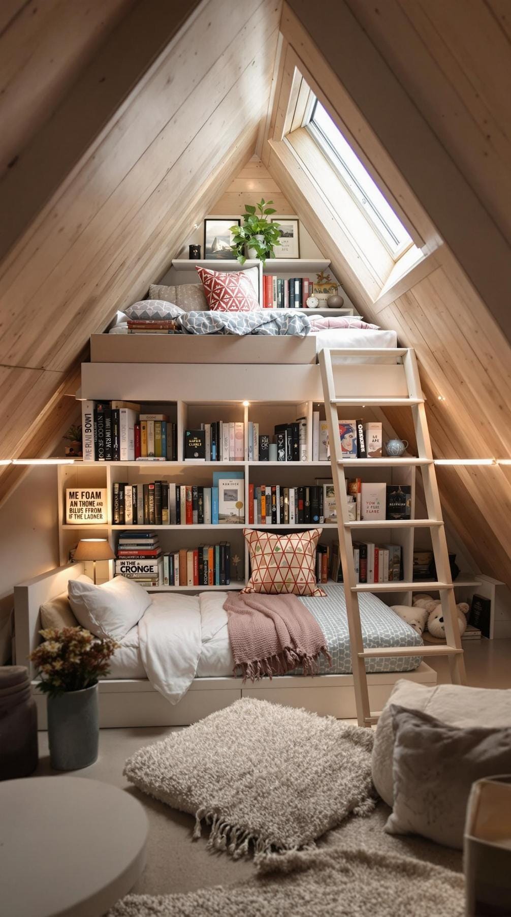 15 Genius Small attic bedroom ideas to maximize the room 40 14. Ladder-accessible library roof: Use a loft-style mini-library, which is accessible by a compact manager-0