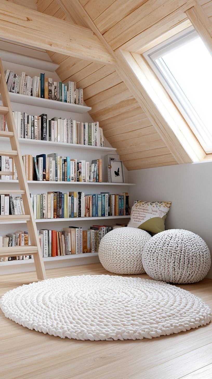 15 Genius Small attic bedroom ideas to maximize the room 42 14. Ladder-accessible library roof: Use a loft-style mini-library, which is accessible by a compact ladder-2