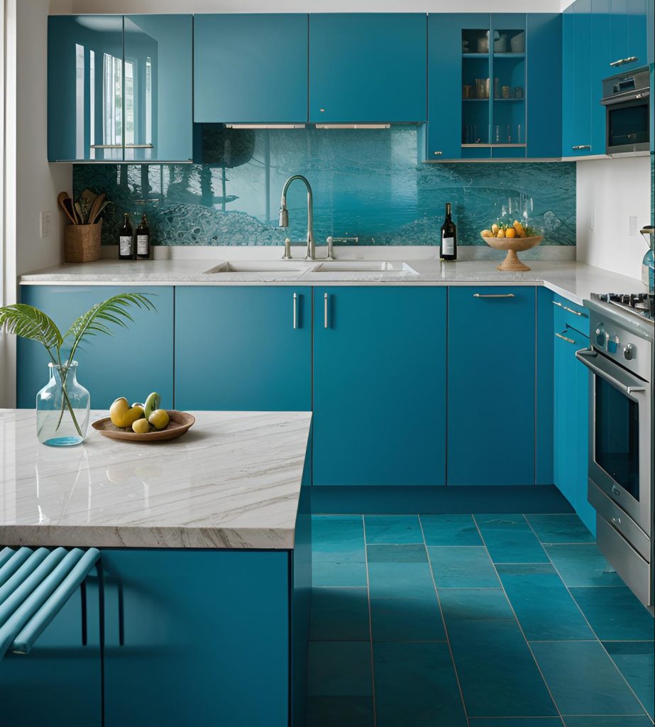 39 Trendy Blue Kitchen Cabinet Ideas: with Cool, Sophisticated Vibes 34 27. Lagoon Blue Kitchen Cabinets-0