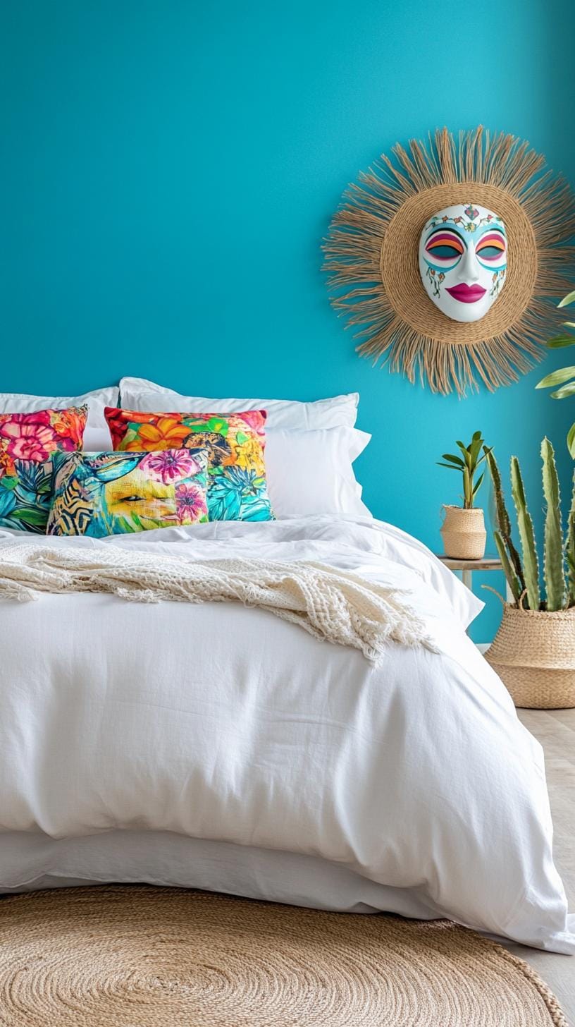 21 Best Blue Boho bedroom ideas to inspire you 64 20. Lapis lagoon: layer of lapis-colored murals with soft lighting and cactus inspired decorations-0