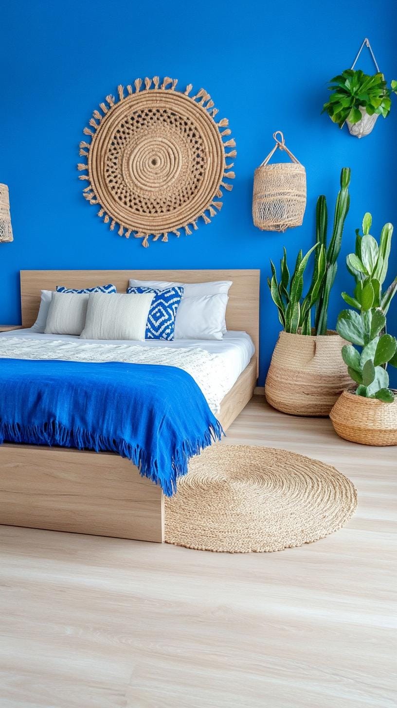 21 Best Blue Boho bedroom ideas to inspire them 65 20. Lapis Lagoon: layer lapis-colored murals with soft lighting and cactus inspired decorations-1