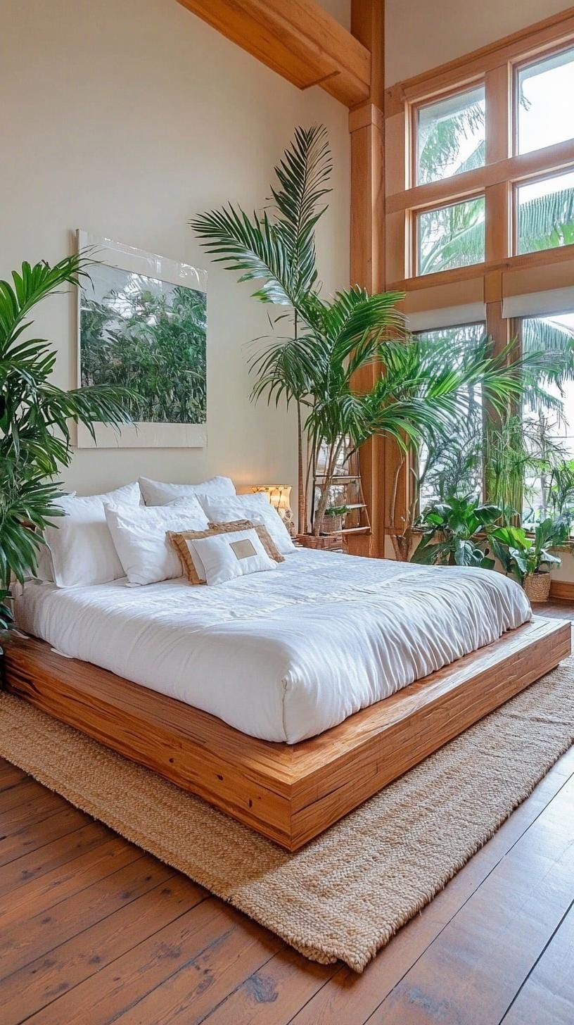 21 new bedroom ideas for your 2025 Refresh 41 14. Large leaf plants that give natural details near Bed-0