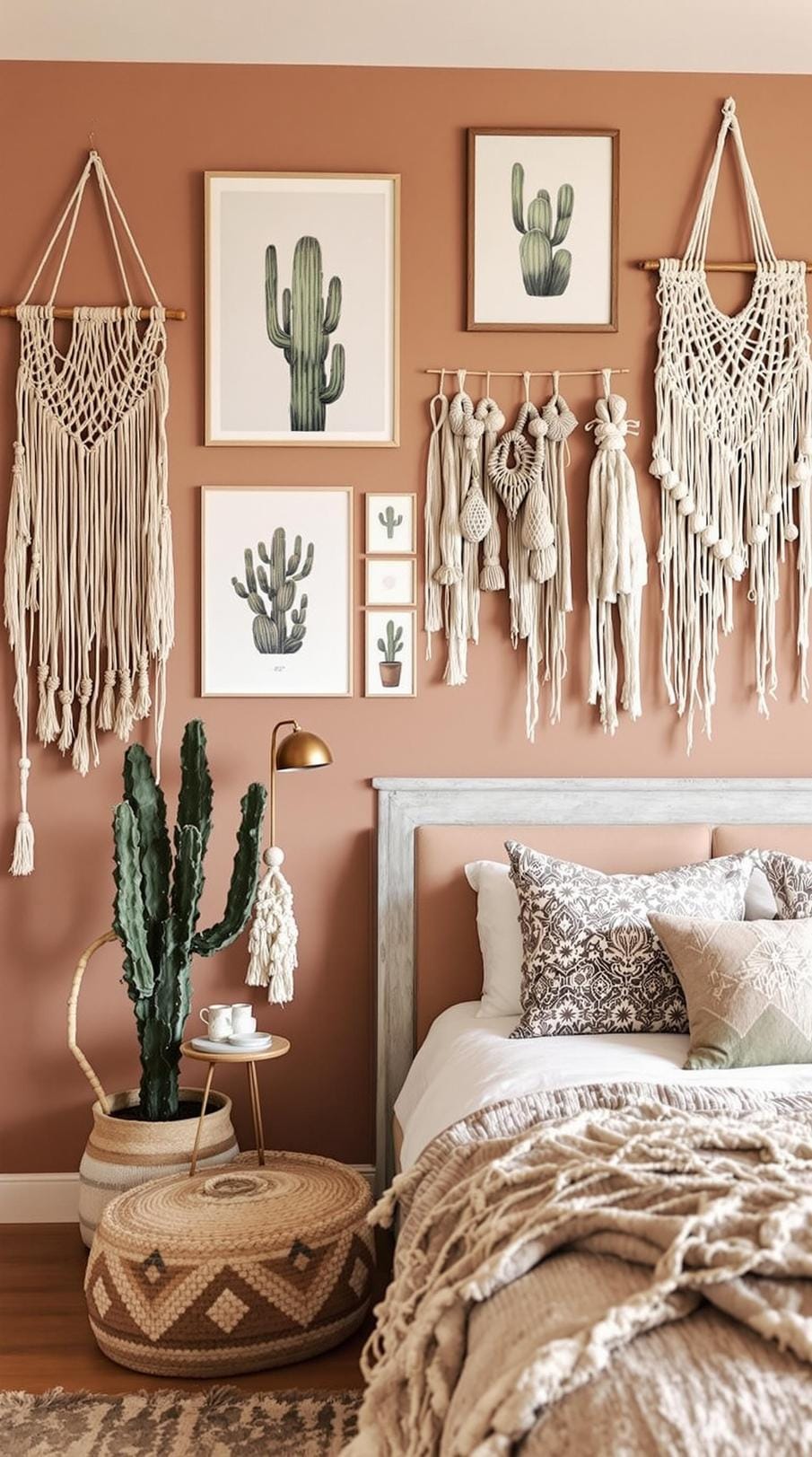 21 Breathtaking Western Boho Bedroom Ideas to inspire you 6 2. Layer cactus deductions and macramé hangings against muffled, sound-tinted walls-0