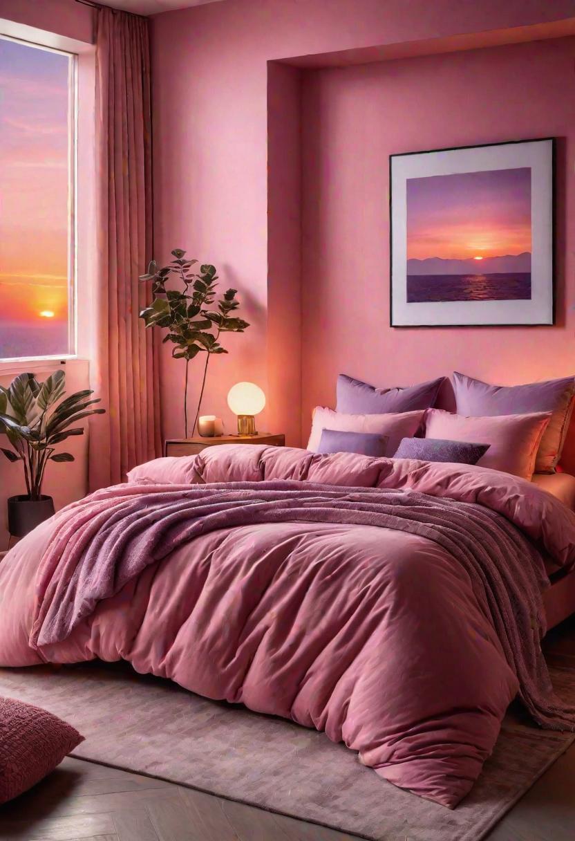 63 Luxurious Pink Bedrooms to Warm Up Your Space 57 54. Layered Bedding in Sunset Pink-0