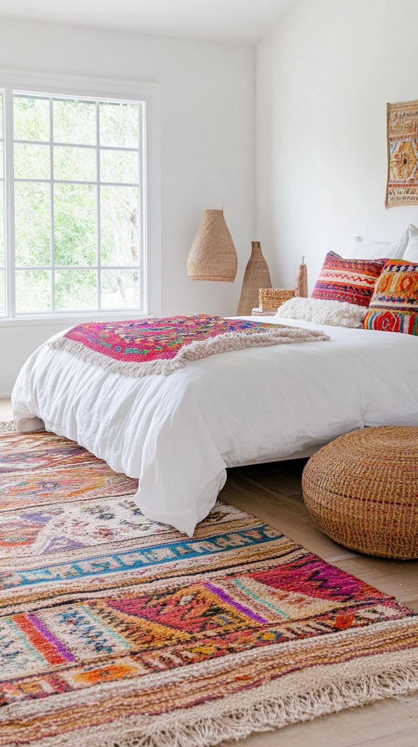 23 Modern Boho bedroom ideas that you will love immediately 16 5. Layered boho carpets with tribal pattern-0