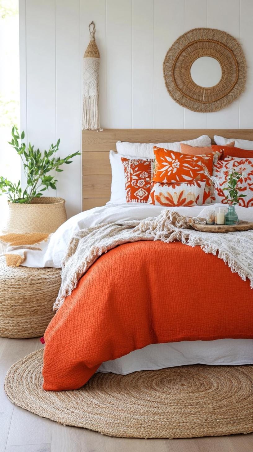 23 Modern Boho bedroom ideas that you will love immediately 62 21. Shift pillow and carpets with orange tones-0