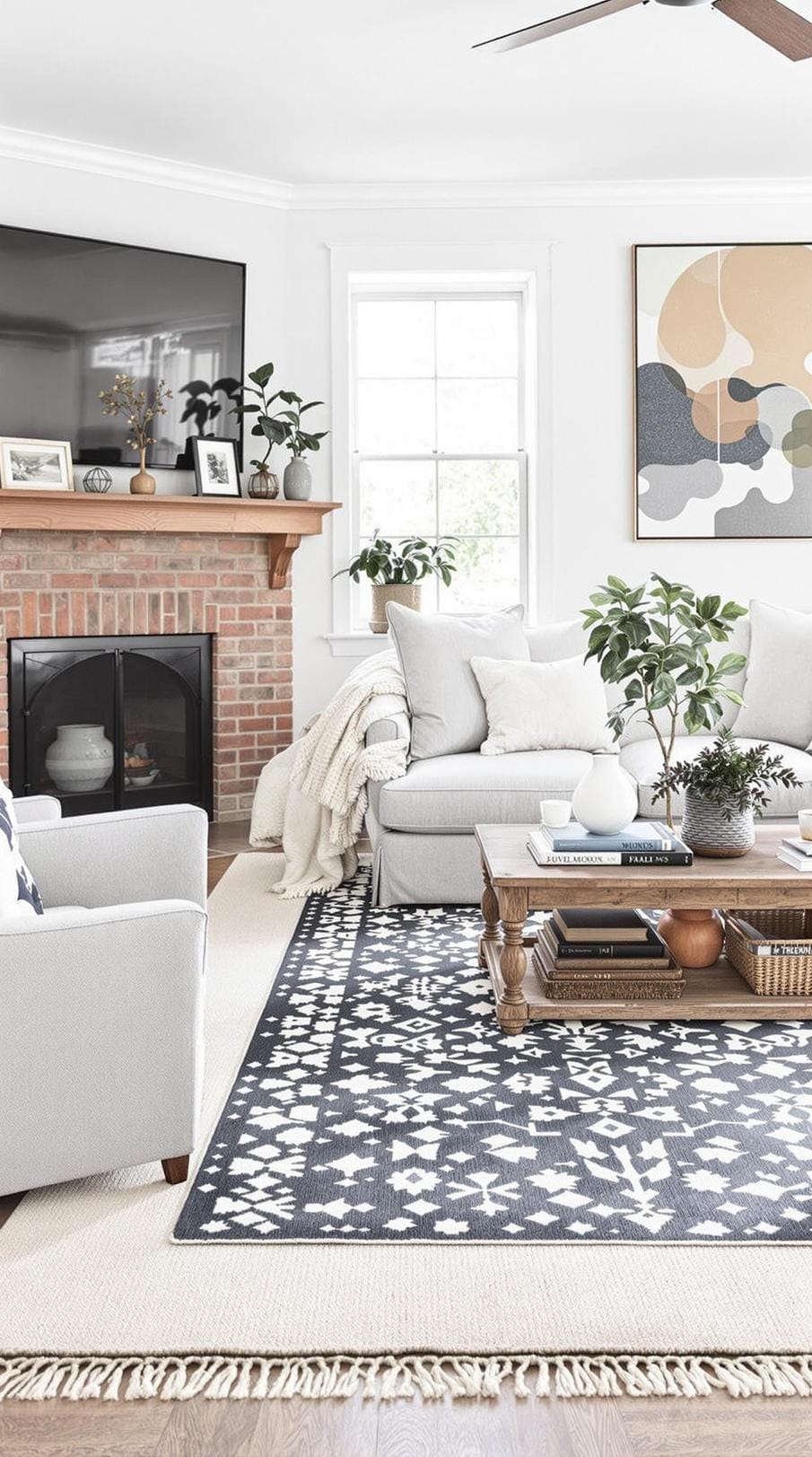 19 cozy Moody farmhouse living room ideas, the wow 58 18. Layered Moody Farmhouse carpet styling-2