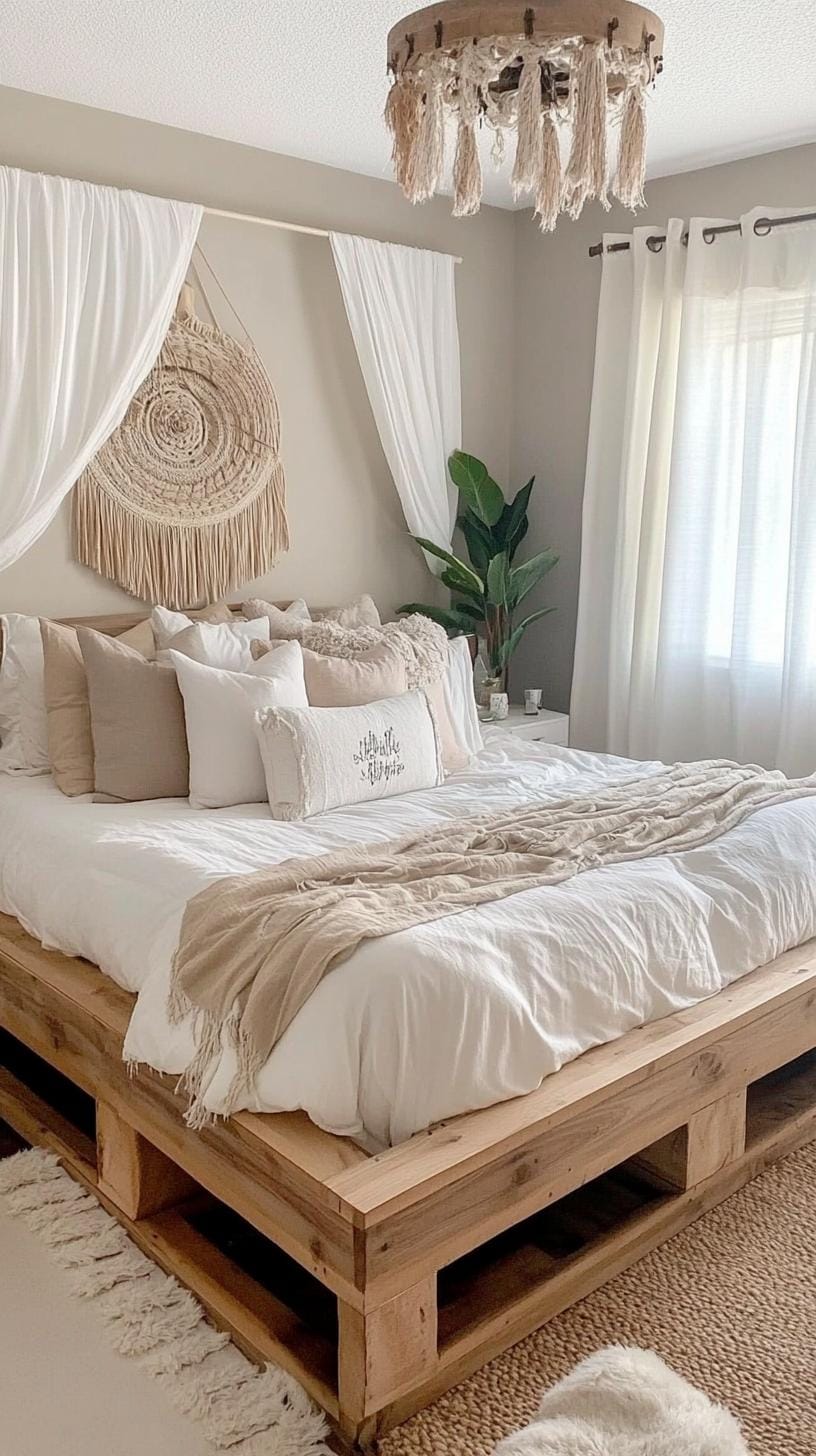 23 Modern Boho bedroom ideas that you will love immediately 4 1 .. layer neutral tones with wooden platform beds-1