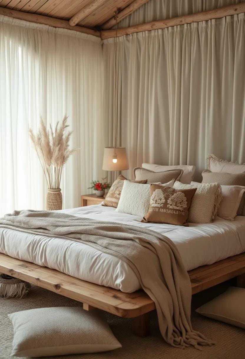23 Modern Boho bedroom ideas that you will love immediately 5 1 .. layer neutral tones with wooden platform beds-2