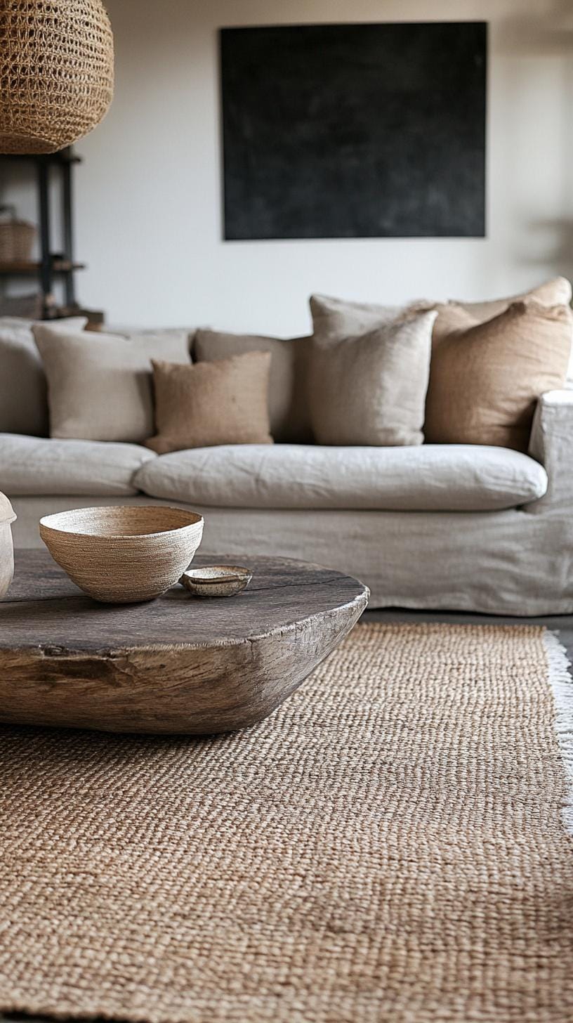 21 Cozy organic ideas for modern living room to copy 12 3 .. layered carpets in jute and wool for warmth and texture 3
