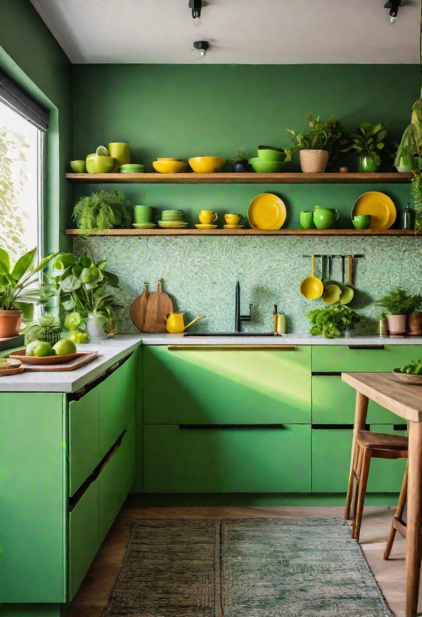 29 atemberaubende grüne Küchenschrank Ideen: üppig, von Natur aus inspirierte Farbtöne 14 8. Lime Green & Wood Regale-0