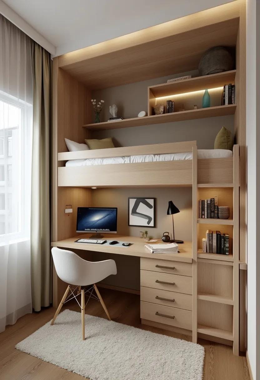 21 new bedroom ideas for your 2025 Refresh 43 15. Loft bed over the desk for small room optimization-0