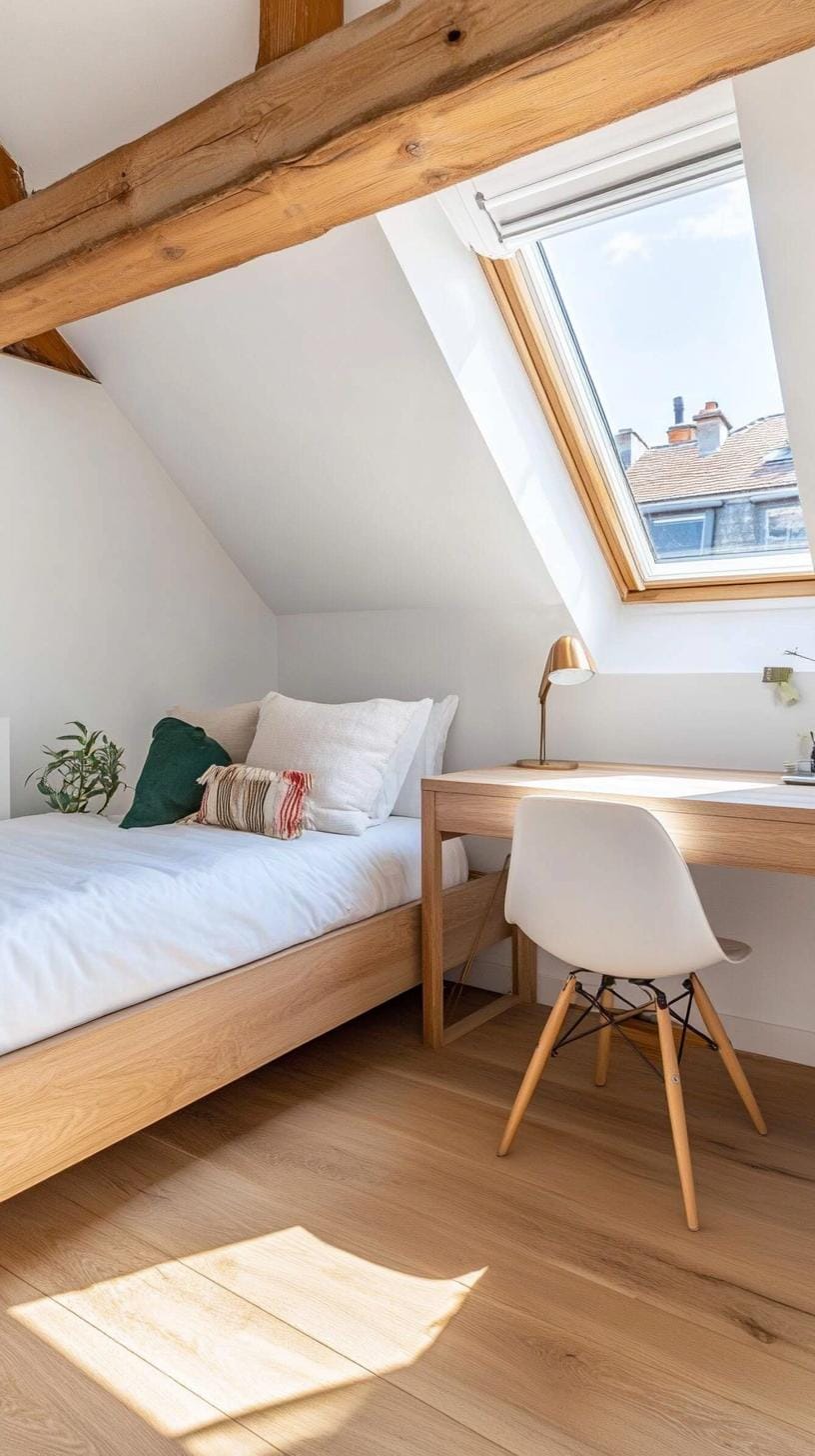 15 Genius Small attic bedroom ideas to maximize the room 4 1. LOCKTEDBED with desk below: Use the vertical space by laying a desk under an increased bed-1