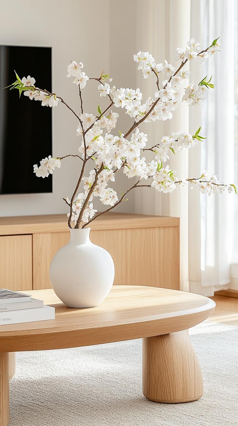 15 new Japandi living room ideas that you love 19 7. Low profile Solid Oak FurnIse with Ikebana arrangement Centerpiece-0