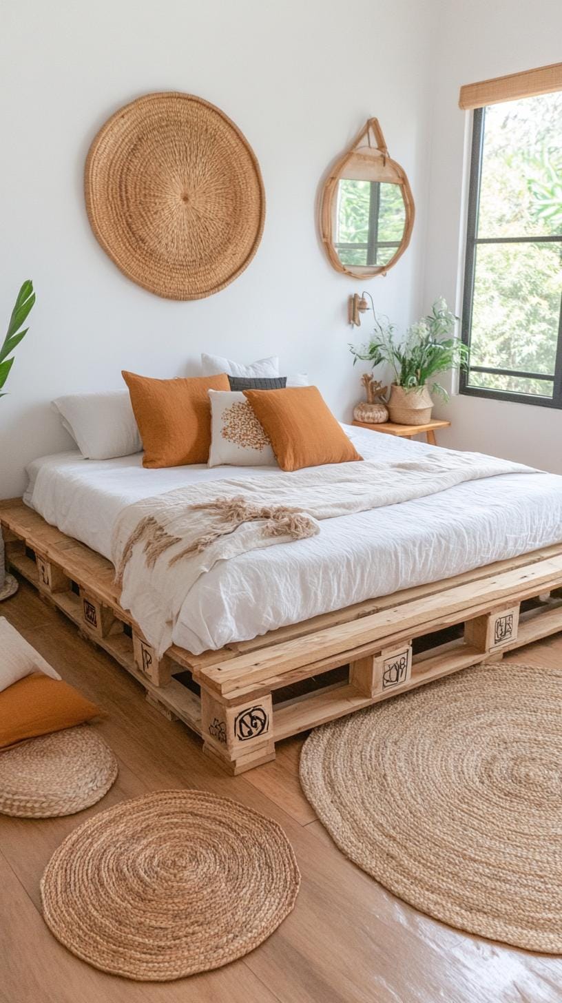 21 new bedroom ideas for your 2025 Refresh 38 13. Low bed frame with upcycled wood palette-0