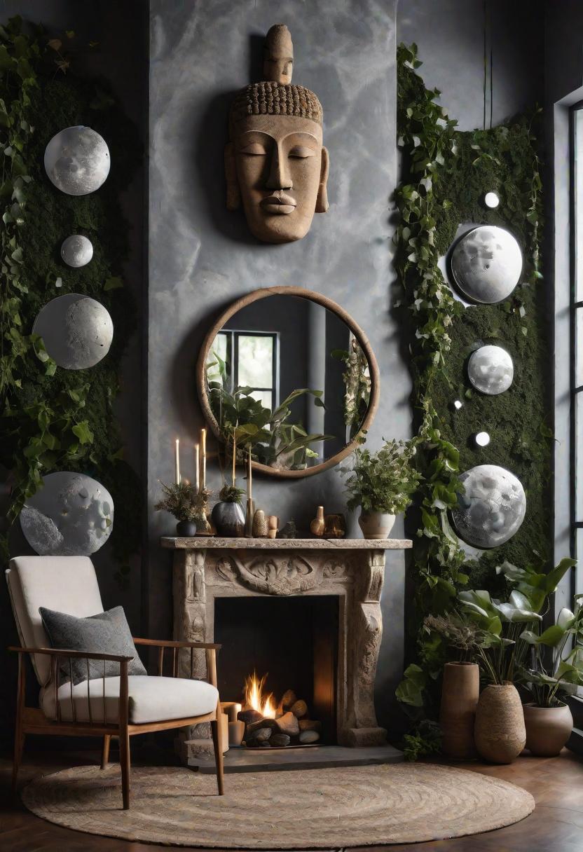 45 Chic & Modern Boho Living Room Ideas To Copy 25 9. Lunar Mirror Wall Decor-0