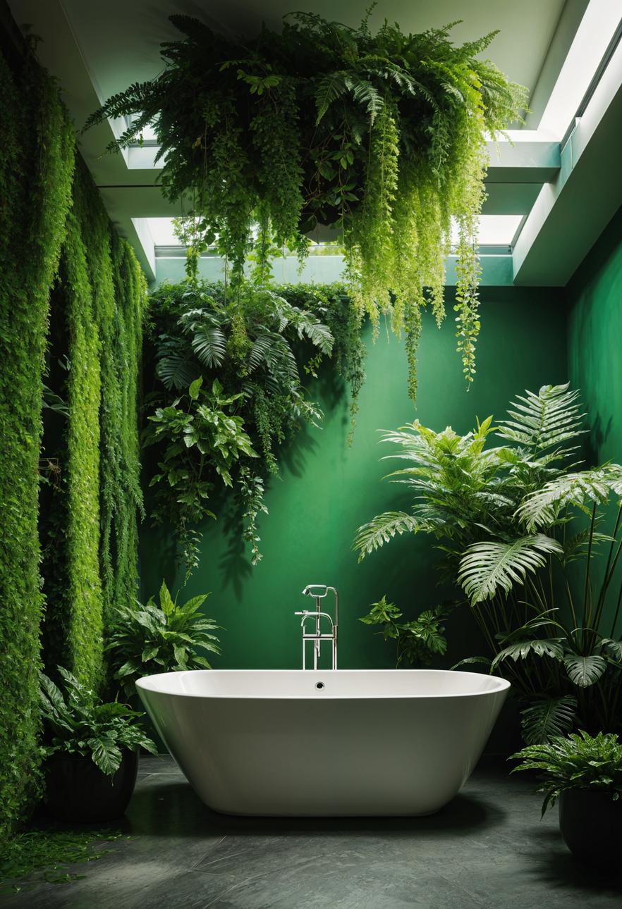27 wunderschöne grüne Badezimmerideen für einen frischen Look 3 1. Lush Green Badezimmer Oasis-0