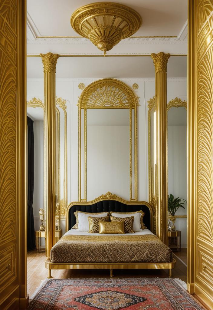25 Eklektische Schlafzimmer Ideen für einen einzigartigen Raum 16 7. Luxe Art Deco Schlafzimmer Glam-2