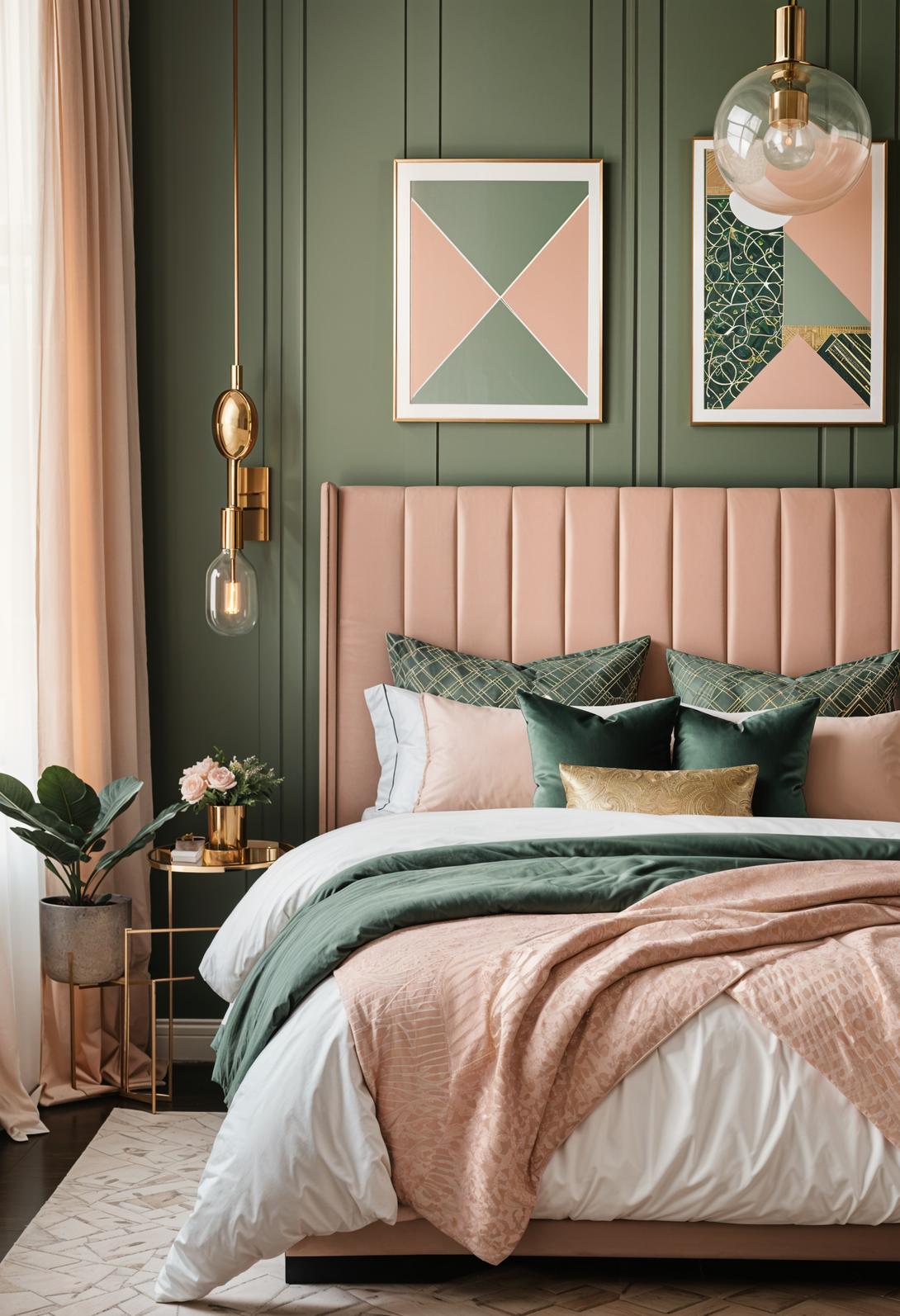 30 Chic Sage Green and Blush Bedroom Ideas 20 9. Luxe Art-Deco Sage & Blush-1
