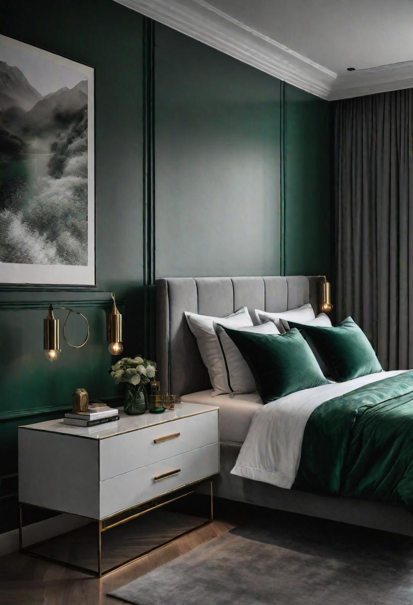 47 Stunning Grey Bedroom Ideas for An Elegant Bedroom Design 34 32. Luxe Grey & Emerald Bedroom-0