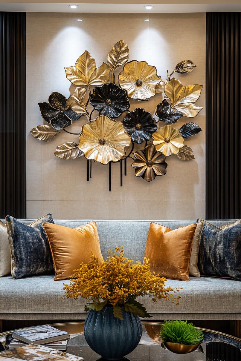 20 breathtaking living room wall decoration ideas 26 7. Luxurious Black & Gold Decor-2