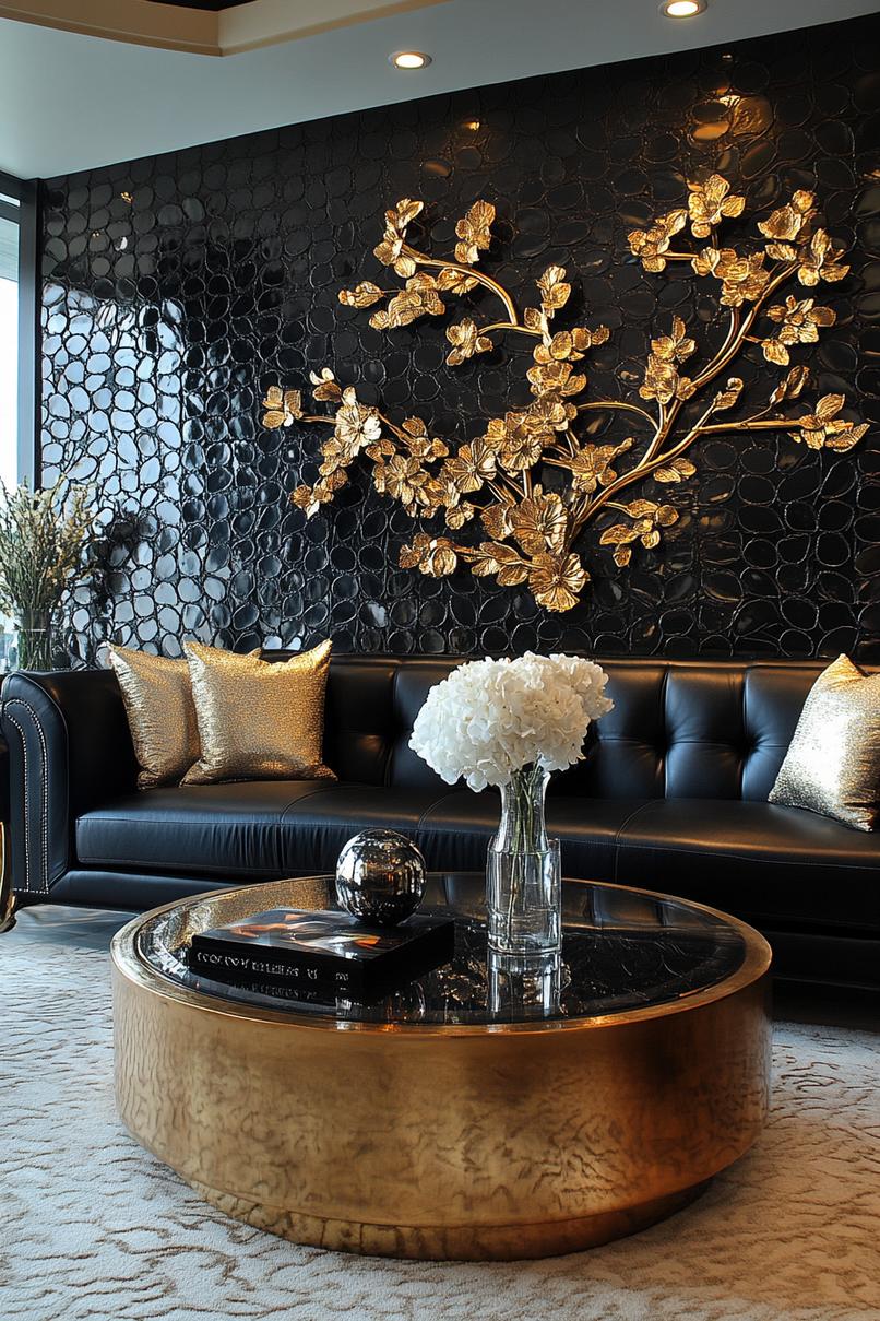20 breathtaking living room wall decoration ideas 27 7. Luxurious black & gold decor-3