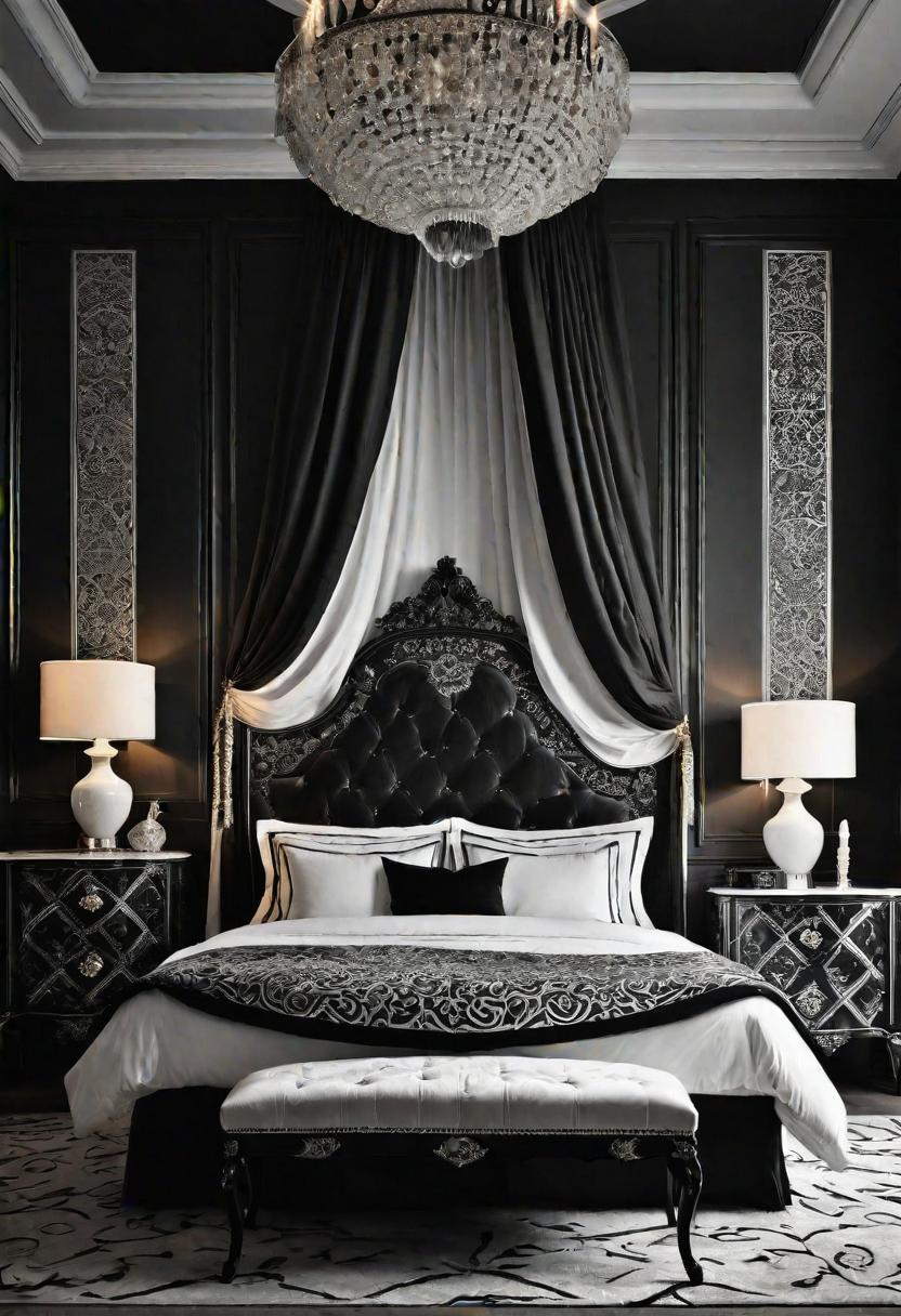 45 Black and White Bedroom Ideas for Timeless Elegance 27 25. Luxurious Contrasting Bedroom Vibes-0