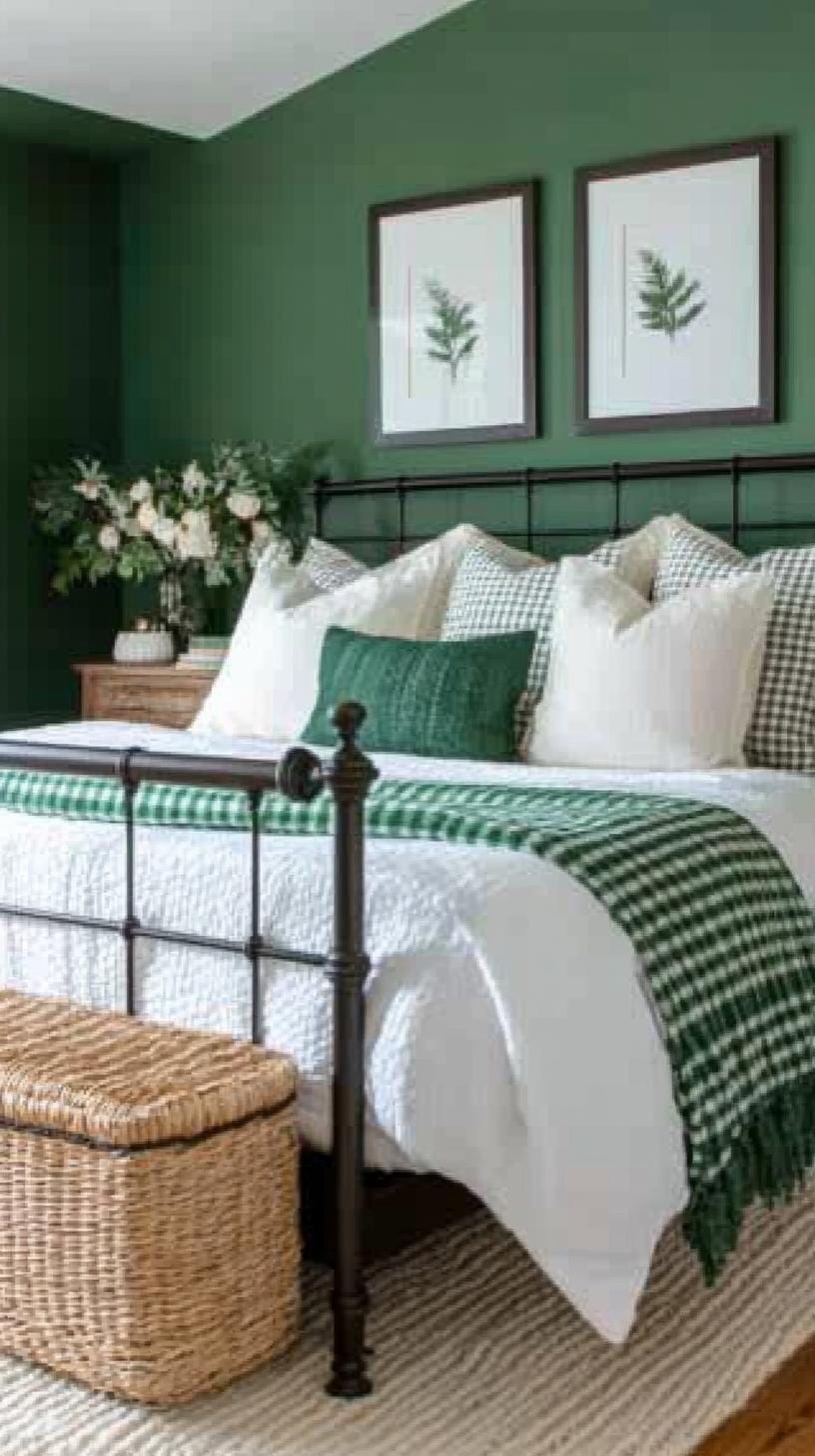 20 moody green bedroom ideas for a cozy retreat 26 8. Luxurious cottage: Use Gingham patterns and cozy knitting throws 1 pine green tones