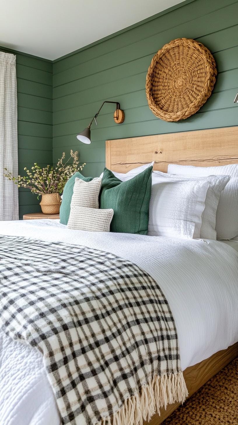 20 moody green bedroom ideas for a cozy retreat 27 8. Luxurious cottage: In addition to Gingham patterns and cozy knitting throws, use 2 pine green tones