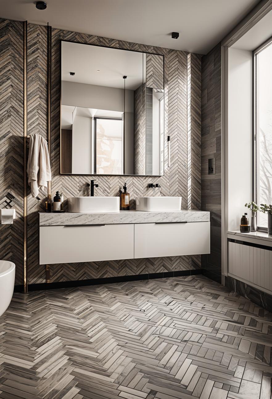 19 Genius Small Bathroom Ideas: Space Saving Hacks 27 16. Luxurious herringbone layout-0