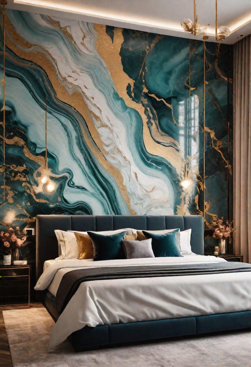 35 Stunning Bedroom Accent Walls for a Cozy Makeover 70 35. Luxurious Marbled Wall Painting-1
