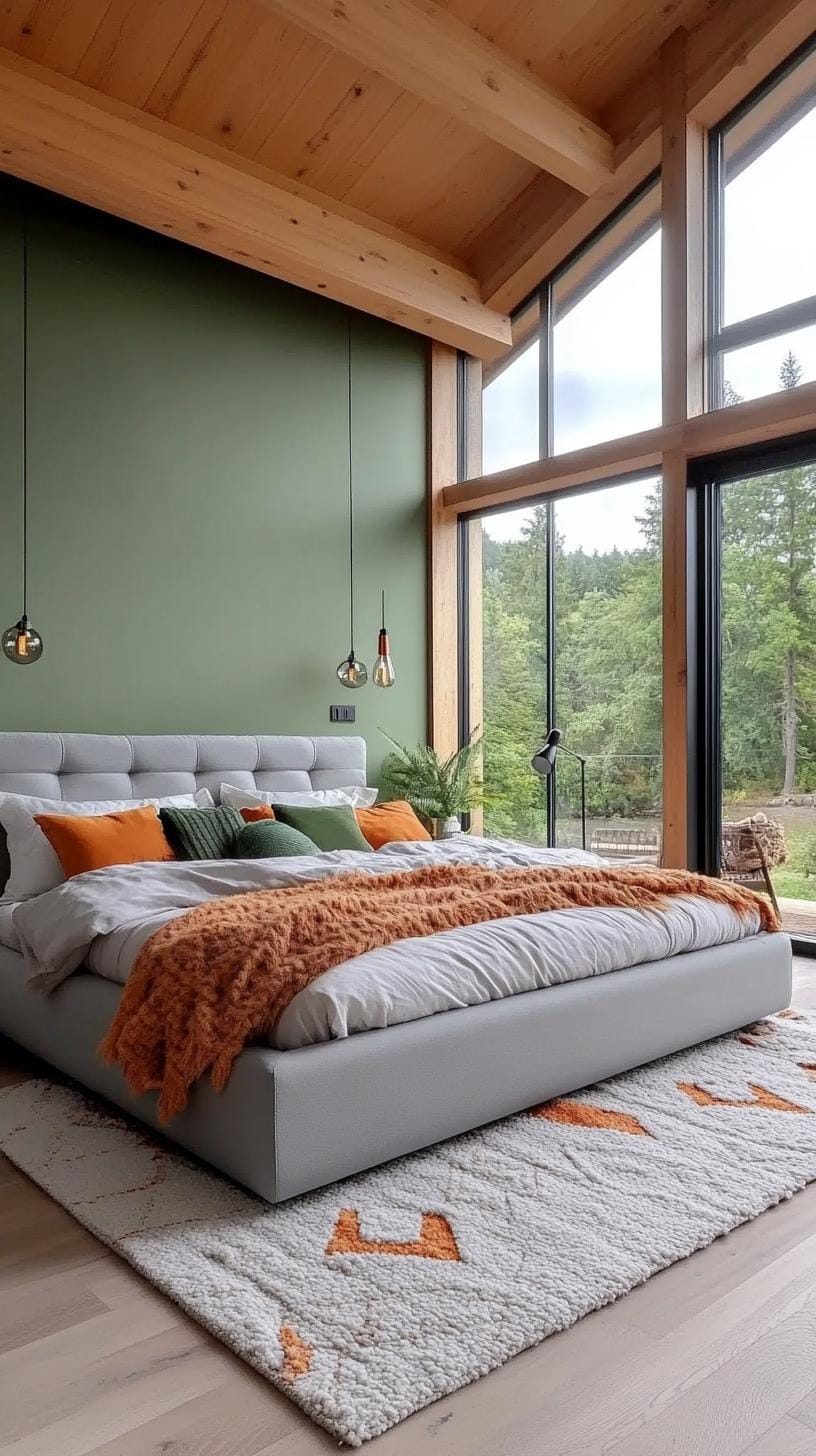 23 atemberaubende Ideen für olivgrüne Schlafzimmer, die Sie absolut lieben werden 63 19. luxuriöses olivgrünes Schlafzimmer mit plüschigen Texturen und gedämpfter Beleuchtung-2