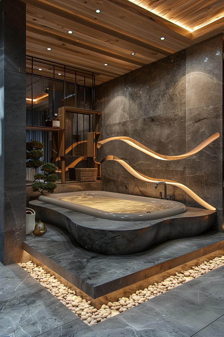 19 breathtaking modern bathroom designs for your home 8 5. Luxurious sunken bathtubs with pebbles-0
