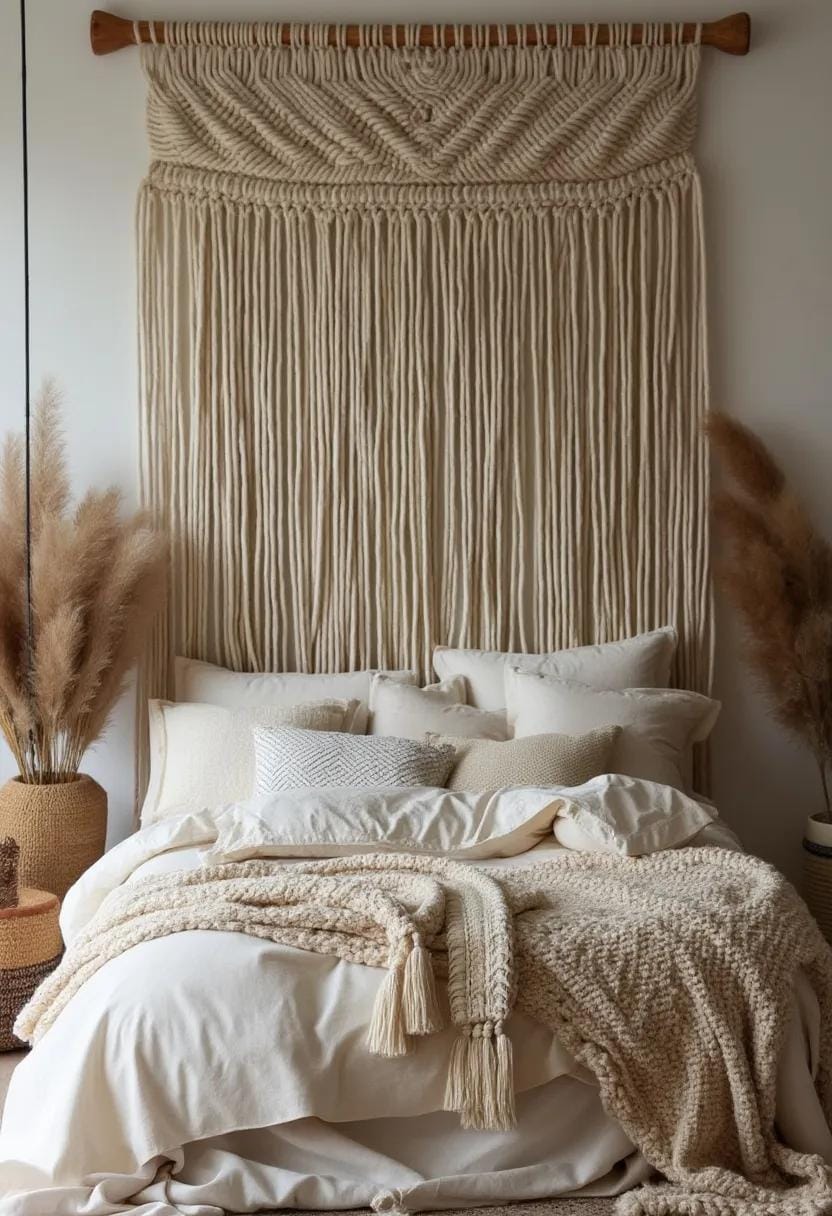 23 Modern Boho bedroom ideas that you will love immediately 10 3. Macramé sets and neutral bed linen-0