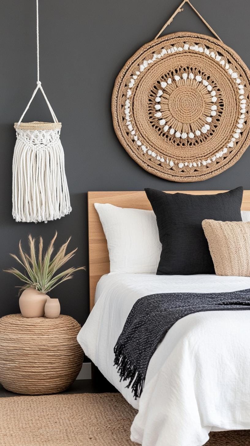 23 Atmospheric Boho bedroom ideas for copying 64 21. Macrame and Mandala Tapisserie Akzenting Dark Boho Bedroom-1