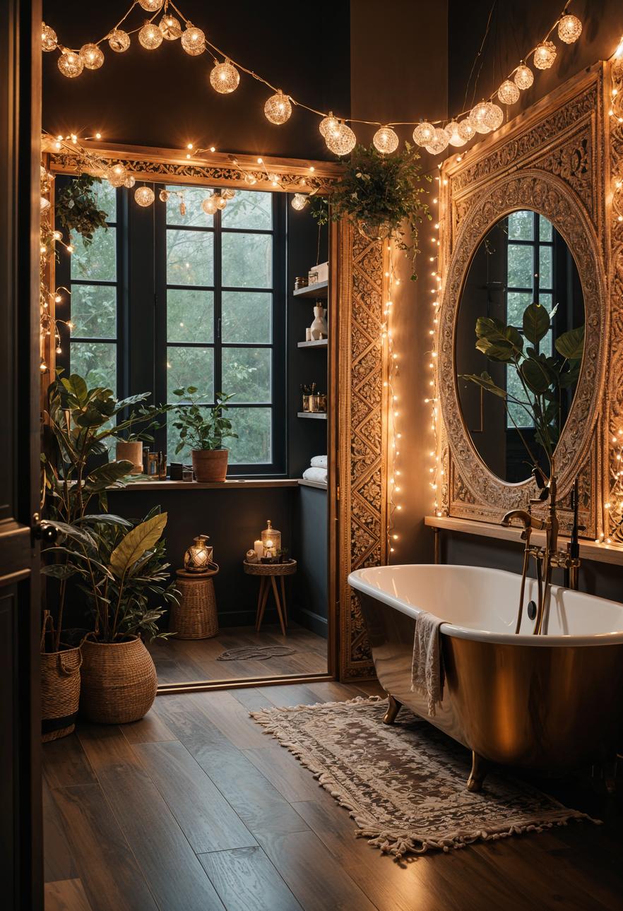 27 Dreamy Boho Bathroom Inspirations for Your Home Makeover 46 26. Magical Boho Bathroom Lighting-0
