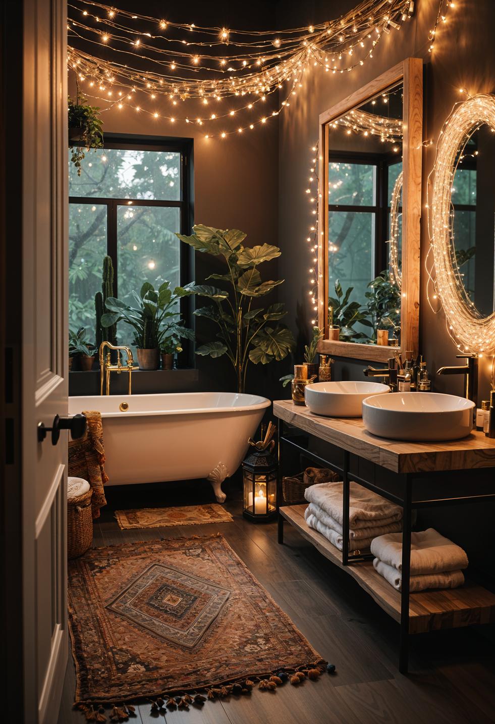 27 Dreamy Boho Bathroom Inspirations for Your Home Makeover 47 26. Magical Boho Bathroom Lighting-1