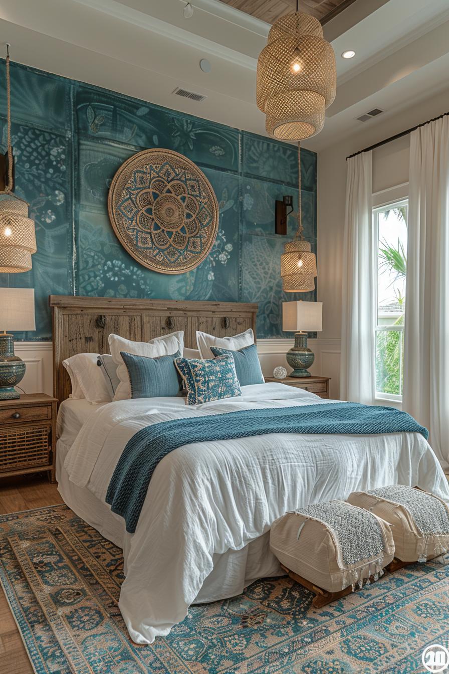 23 Trendy Boho Coastal Bedroom Ideas that you will love 59 22. Mandala murals for boho bedroom-0