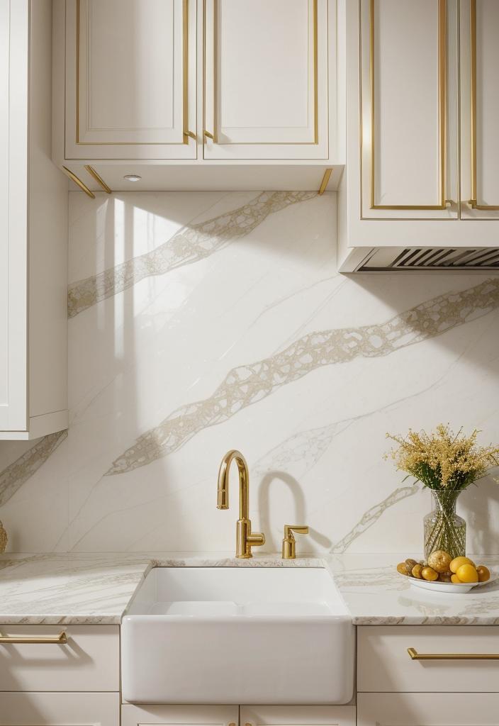 35 Stunning Kitchen Backsplash Ideas: Creative and Eye-Catching Designs 27 18. Marble & Gold Backsplash Ideas-0