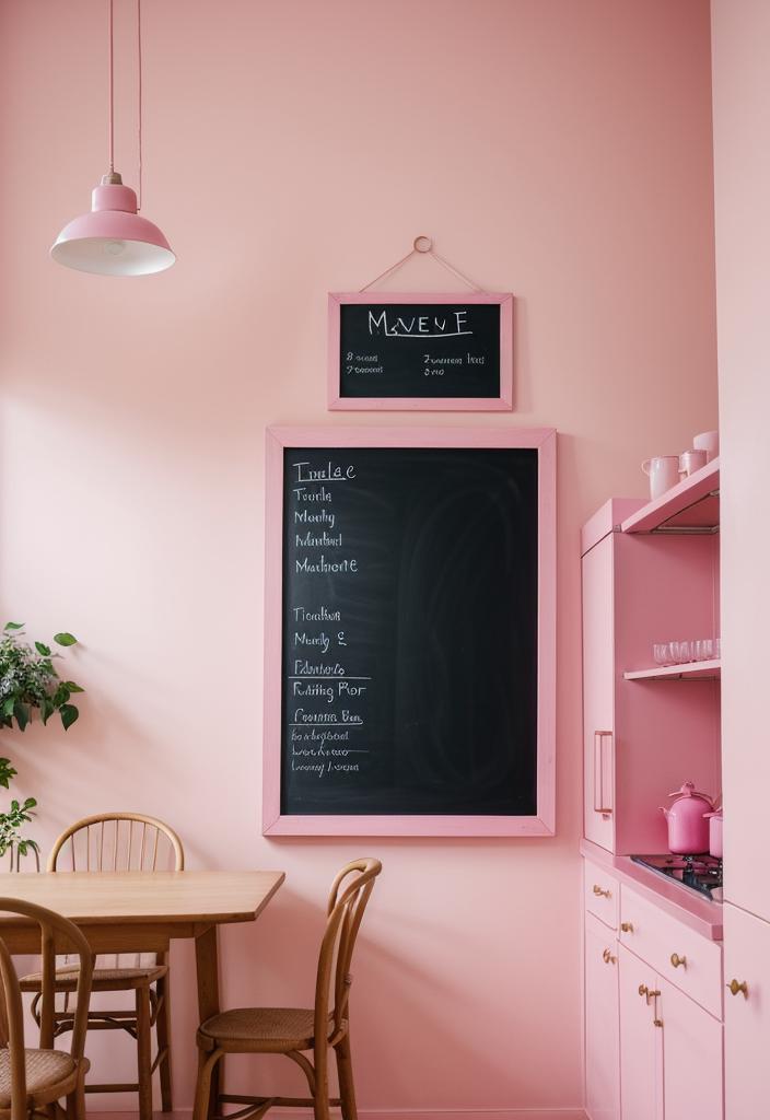 35 Charming Pink Kitchen Ideas: a Feminine Flair in Your Cooking Space 40 33. Mauve Chalkboard Menu Planning-0