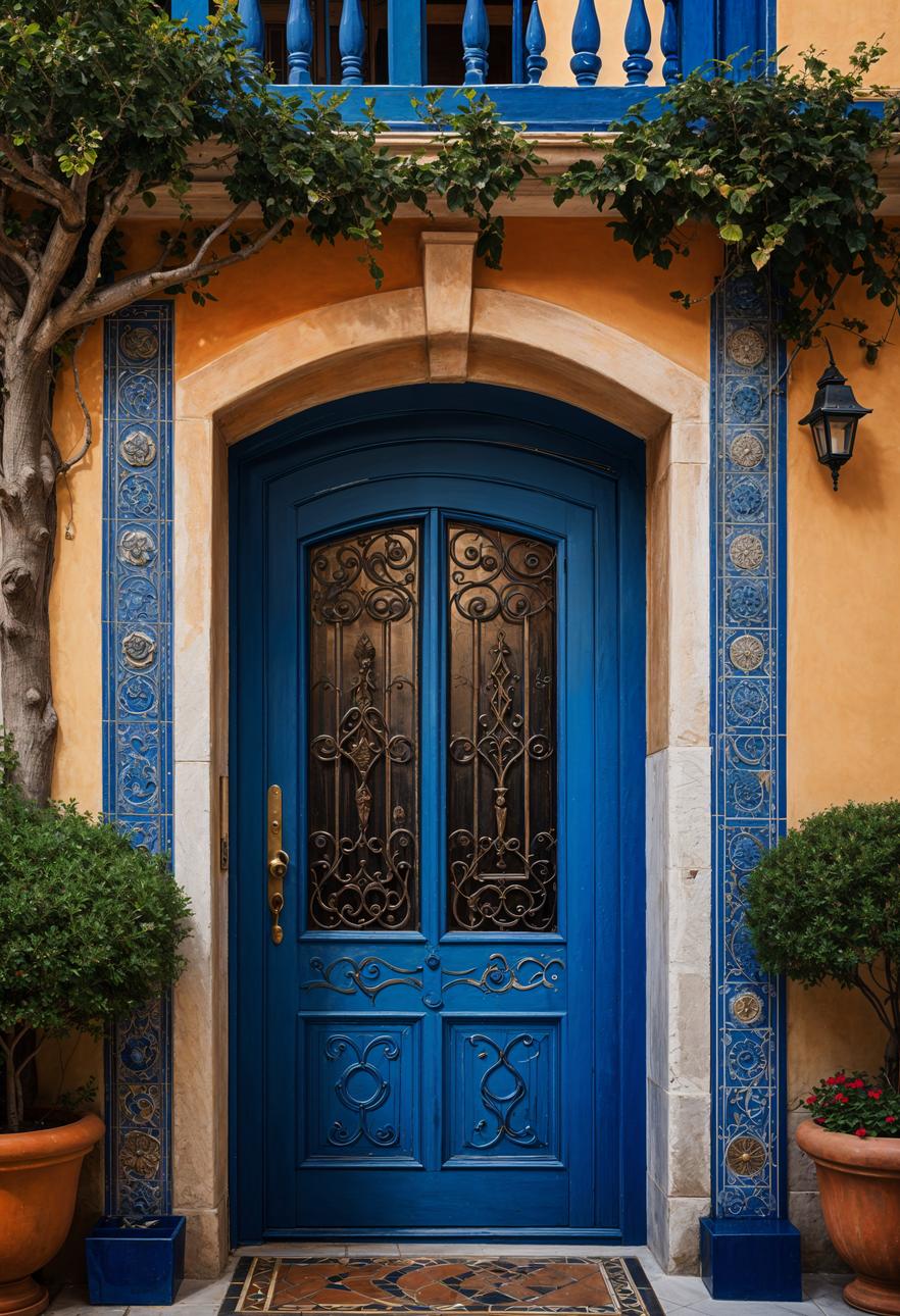 29 Stunning Wooden Door Designs for Main Entrances 38 17. Mediterranean Blue Door Inspiration-1