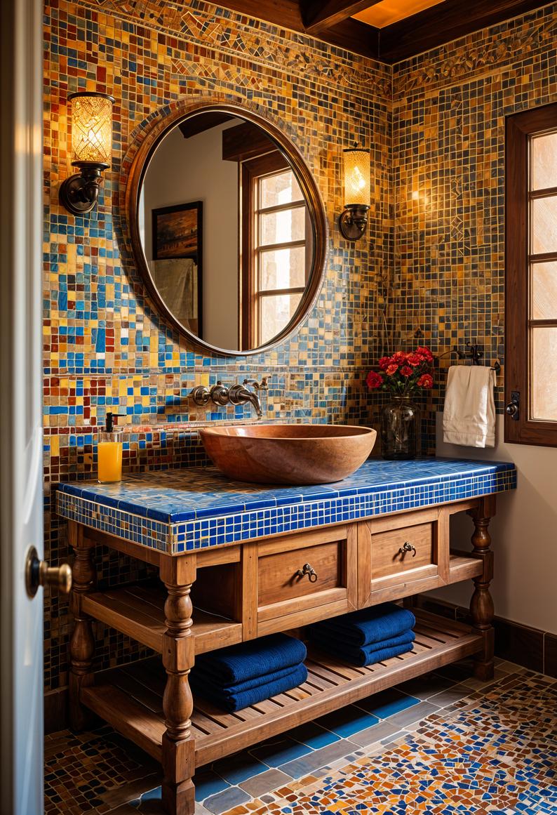 15 beautiful bathroom designs to improve your room 19 7. Mediterranean mosaic vanity inspiration-2